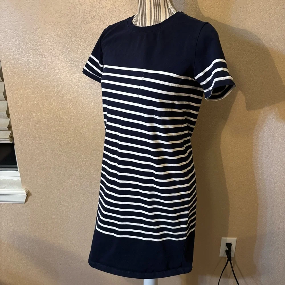 J. Crew Dress XS Navy White Nautical Striped Mini T-Shirt Dress Short Slv Cotton - Picture 9 of 15